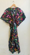 Indian Cotton Black Animals Printed Cotton Kaftan Dress Night Maxi Dress Gown US