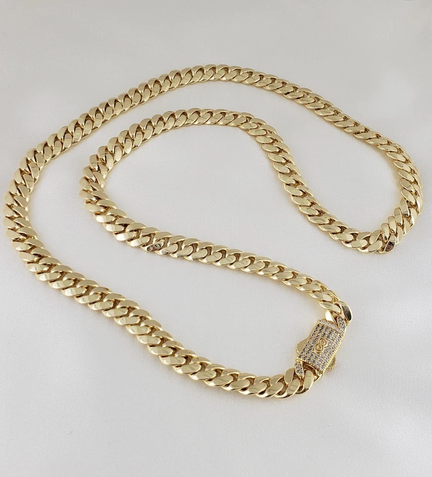 Collar de cadena de eslabones cubanos enchapados en oro de 14K para hombre 24" Foto 2 de 3