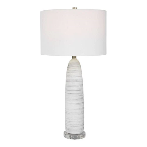 Uttermost Levadia Contemporary Fabric and Metal Table Lamp in Matte White/Gray - Picture 1 of 7