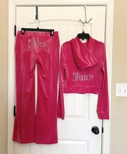 NWT Size M Juicy Couture Velour Tracksuit Pink Party Hoodie Pants Set Y2K New