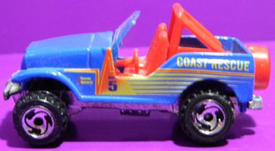 1990 HOT WHEELS BLUE JEEP WRANGLER COAST RESCUE DIECAST MATTEL