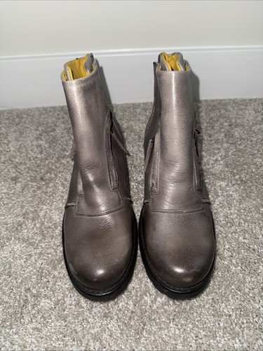 Jafa distressed Gray Leather Double Zip & Belcro Boots Hand Made Size EU38/US7.5 - Picture 2 of 9
