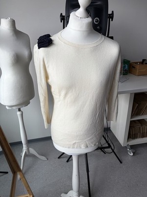 TED BAKER LONDON Ladies Jumper 4 Fine Knit Ivory Crew Neck 3/4 Bow
