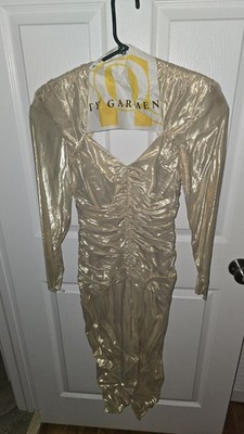 Vintage Barbara Barbara Lola Collections Gold V-Neck Disco Party Dress Womens 8