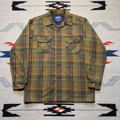 Vintage Pendleton Wool Board Shirt Loop Collar Mens M Brown Pocket