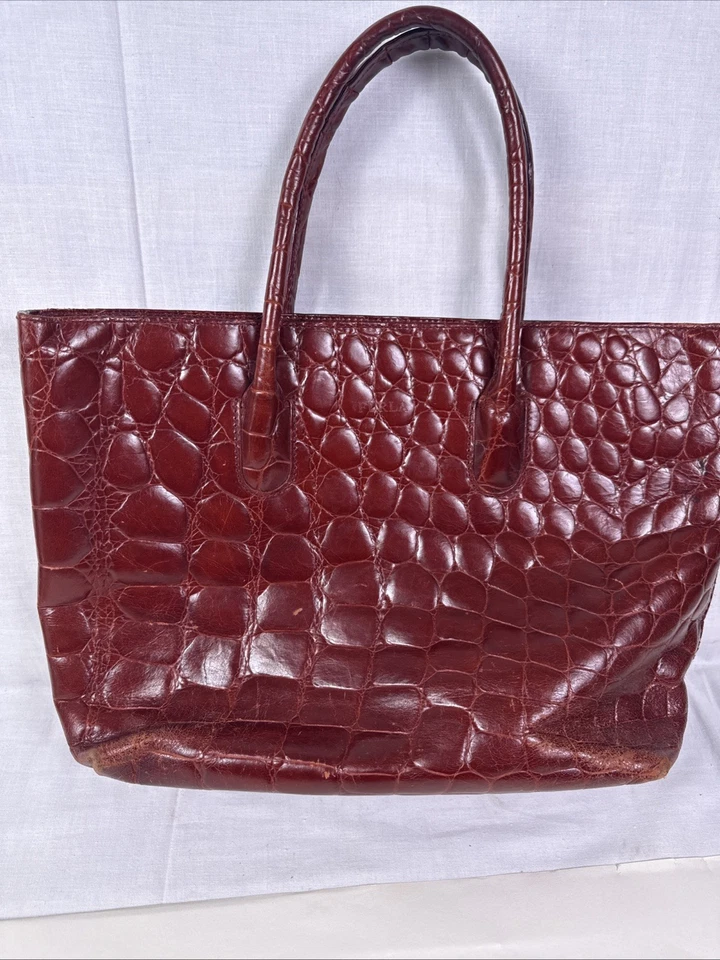 FURLA Mulled Wine Croc Embossed Leather D-light Tote Bag Made in Italy. Pics - Image 2 of 4