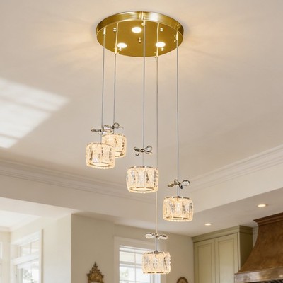 14''Modern Gold 5-head Crystal Chandelier, Hallway/dining Room Light, Adjustable