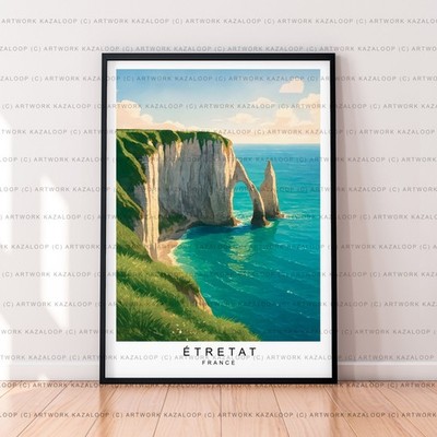 Klippen von Etretat Normandie Frankreich ungerahmter Illustrationsdruck Poster Kunst, Reise