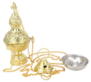 Polished Brass Hanging Incense Burner Embossed Cross Censer Without Bells 9 In