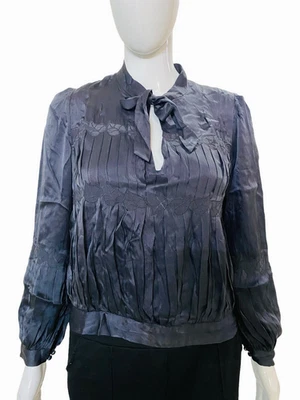 Isabel Marant Blouse Tunique En Soie Plissée Brodée Feuille Femme Noir L 38 - Photo 1/4