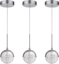 Modern Chrome LED Pendant Lights for Kitchen Island, Dimmable 3-Pack