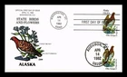 DR JIM STAMPS US COVER ALASKA STATE BIRD FLOWER FDC COLLINS HAND PAINTED