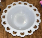 White Milk Glass Scalloped Open Lace Edge Candy Dish by Anchor Hocking