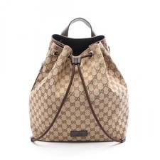 GUCCI GG canvas Drawstring Rucksack Backpack 449175 leather Beige Brown Used