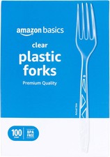 Amazon Basics Disposable Clear Plastic Forks, Premium Quality, 100
