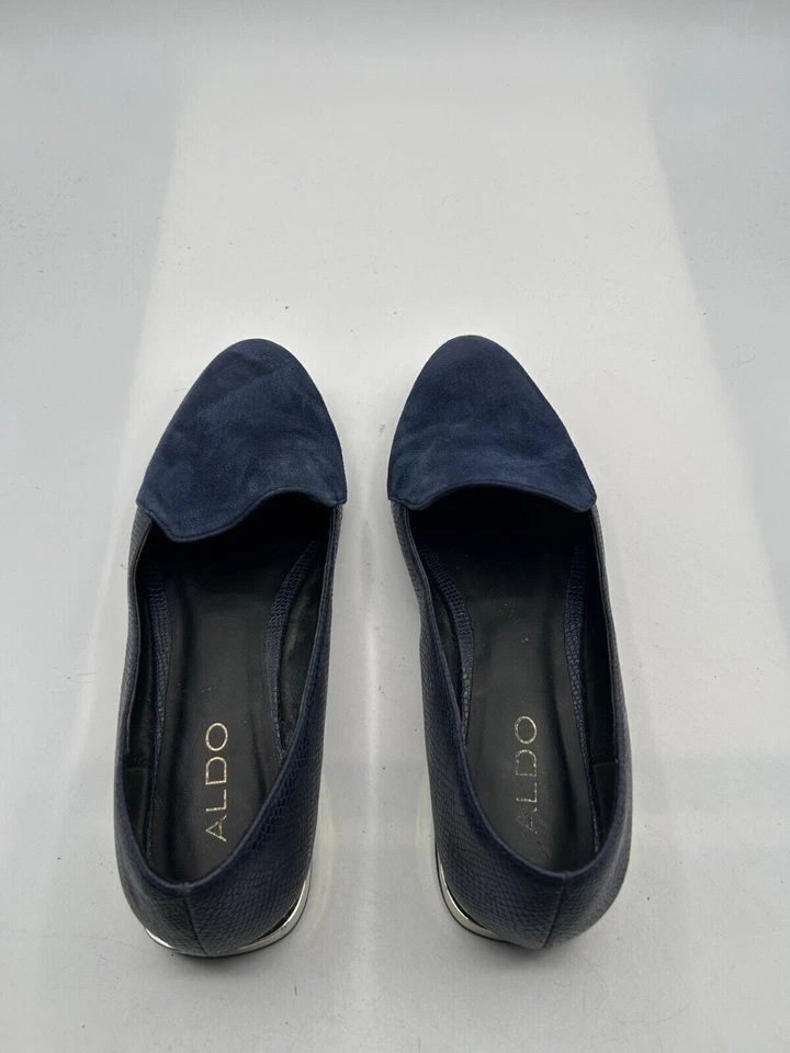 Aldo Loafer Flats Women's Sz 8.5 Blue Leather Slip On Icon Velour Velvet  - Image 4 of 4