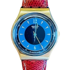 Swatch Watch BACHELOR GX410 1993 Standard Gents Rare Gold Plated Bezel 