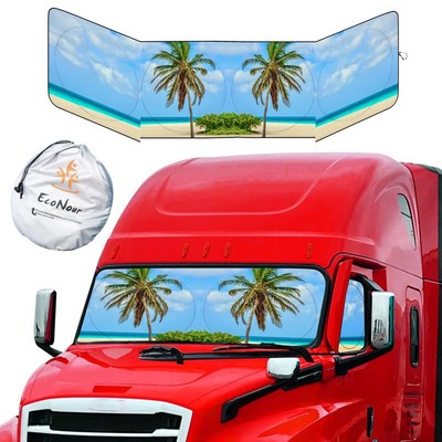 EcoNour Semi-Truck Printed Sun Shade for Windshield and Side Windows | 2 Trop...