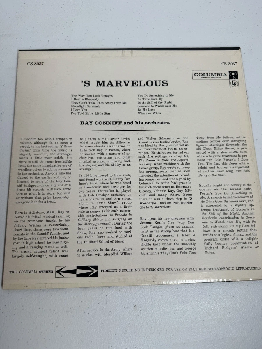 Ray Conniff, 'S Marvelous, Vinyl LP Columbia CL1074 Mono 1957 Record