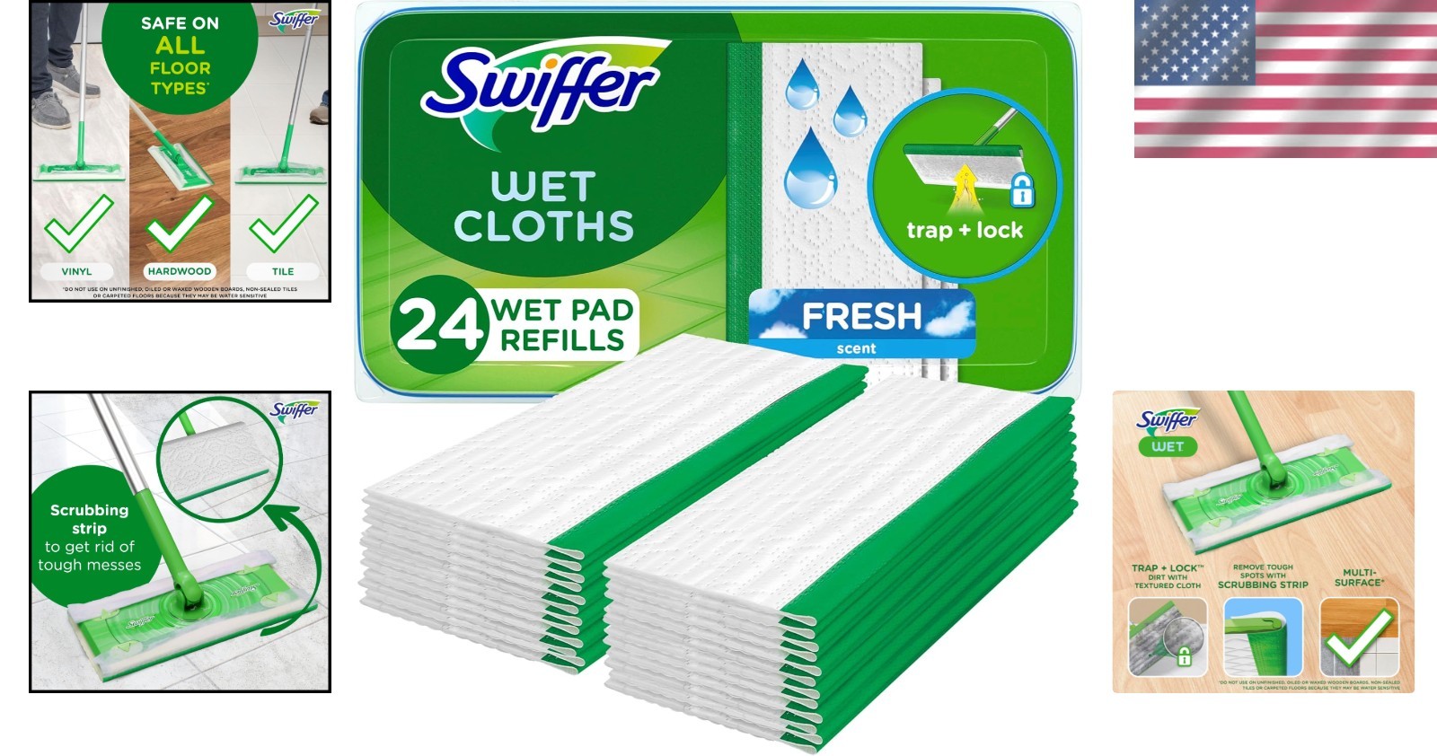 New 2 Pack Of 24 Count Swiffer Sweeper Wet Mopping Cloths Fresh Scent Fast Ship