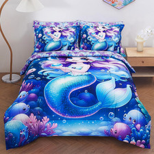 Kids Bedding Set Full Size Comforter Sets, Bed in Mermaid Cover Set for Children