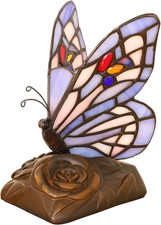 Tiffany Mini Table Lamp Blue Butterfly Stained Glass Cute Night Lights Hand-Made