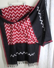 Estate HUGE Ikat Ethnic Red Black Handwoven 36x98 Scarf Wrap Shawl Cotton