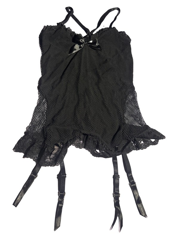 Lip Service Fishnet Top Chemise Goth Micro Mini Dress Lingerie Vintage Black