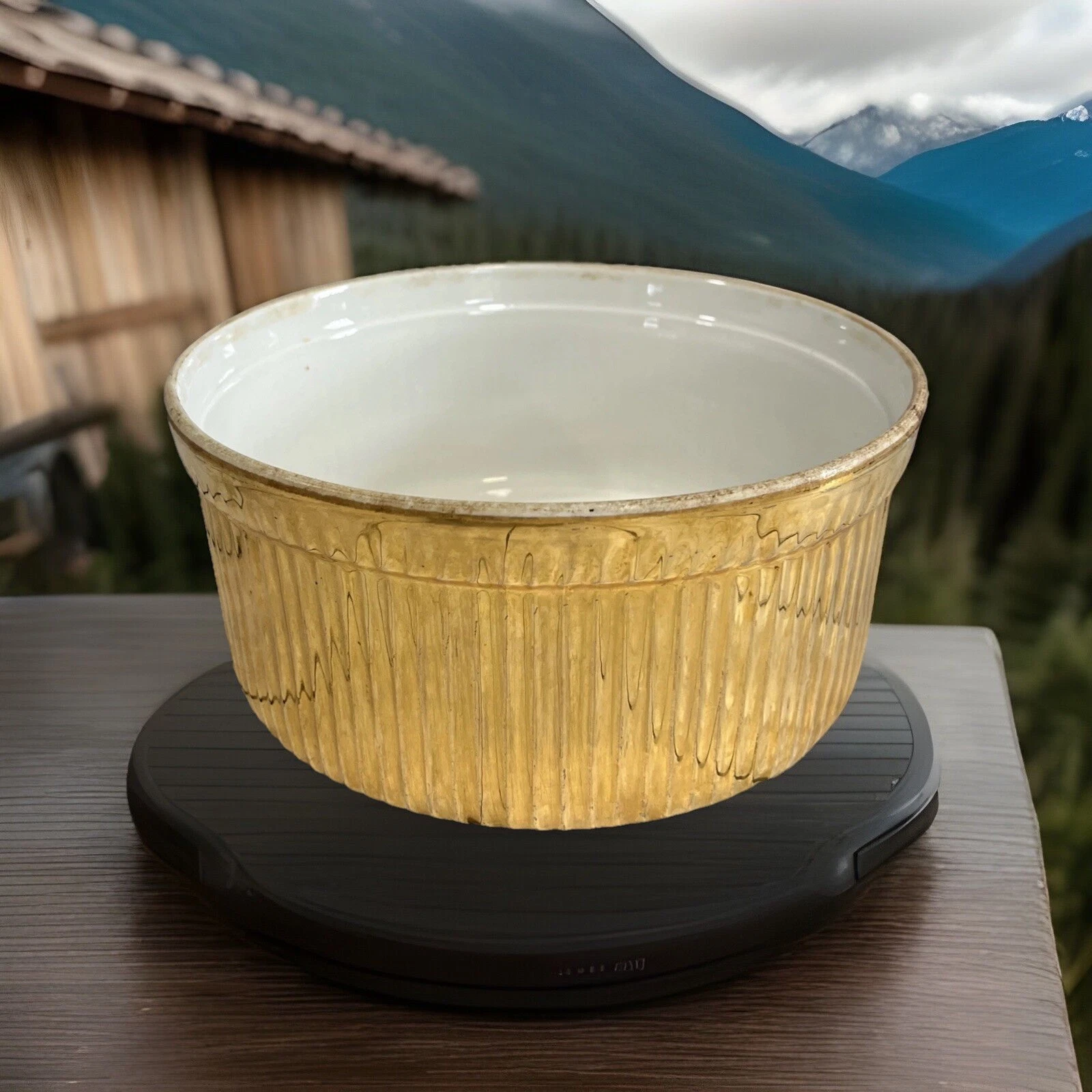 APILCO Gold Porcelain Large Souffle Dish- Made in France- 8 1/2”x 3 5/8”