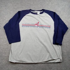 Cleveland Indians Shirt Mens XL Navy MLB Baseball Raglan 3/4 Sleeve Chief Wahoo