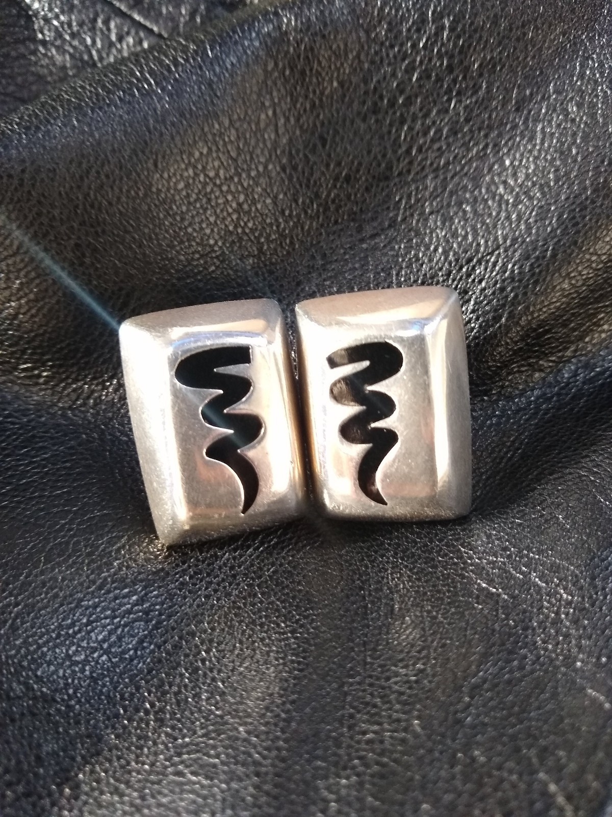 1980s Solid Sterling Silver Rectangular Earrings … - image 5