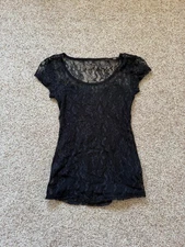 Womens Vintage Y2K 2000s Guess Lace Grunge Emo T Shirt Top XS Long Fit