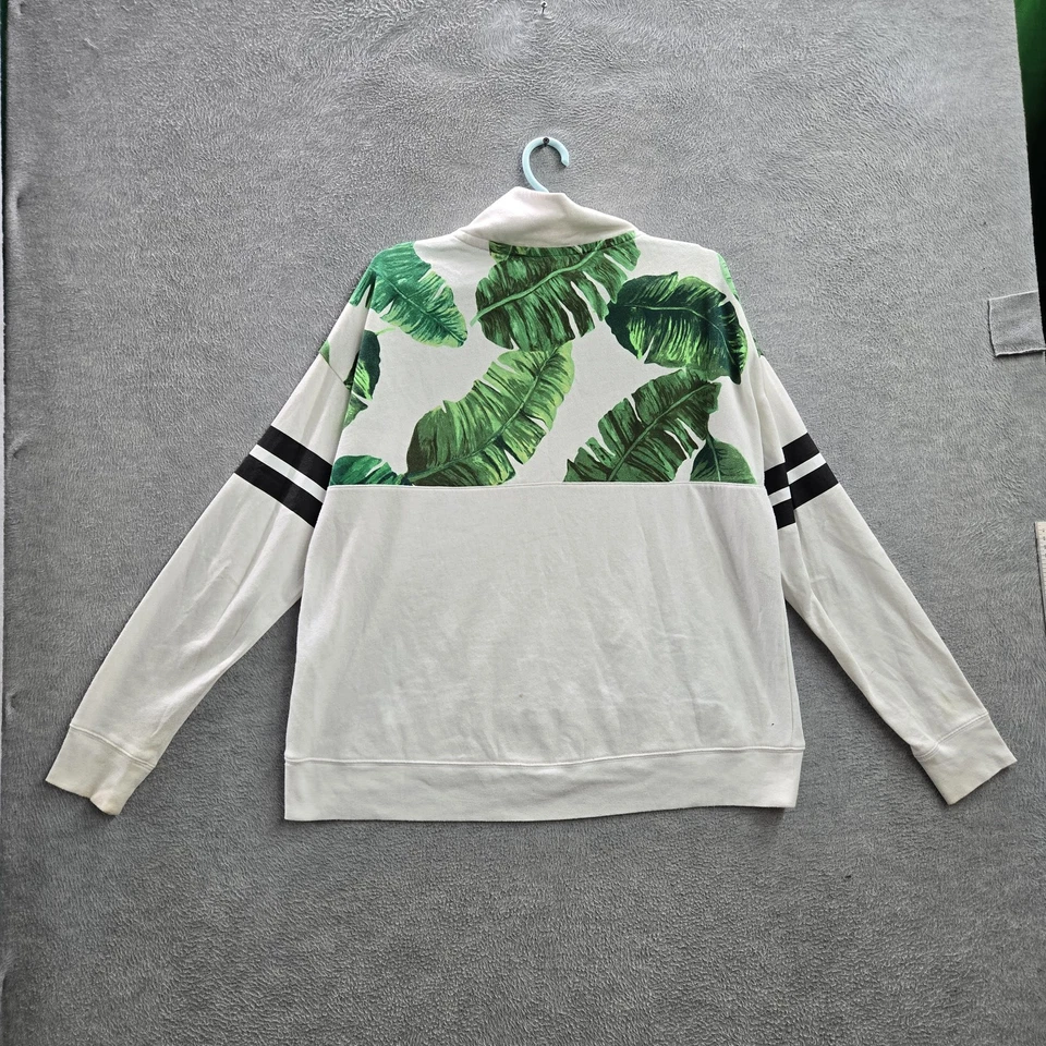 ROSA Victoria's Secret Mujer Sudadera M Blanco Cuarto Cremallera Floral Rayas Foto 3 de 4