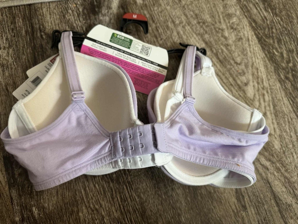 Sujetador Camiseta Fruit Of The Loom Mujer Talla M Paquete de 2 Blanco Lila Cobertura Completa Foto 2 de 2