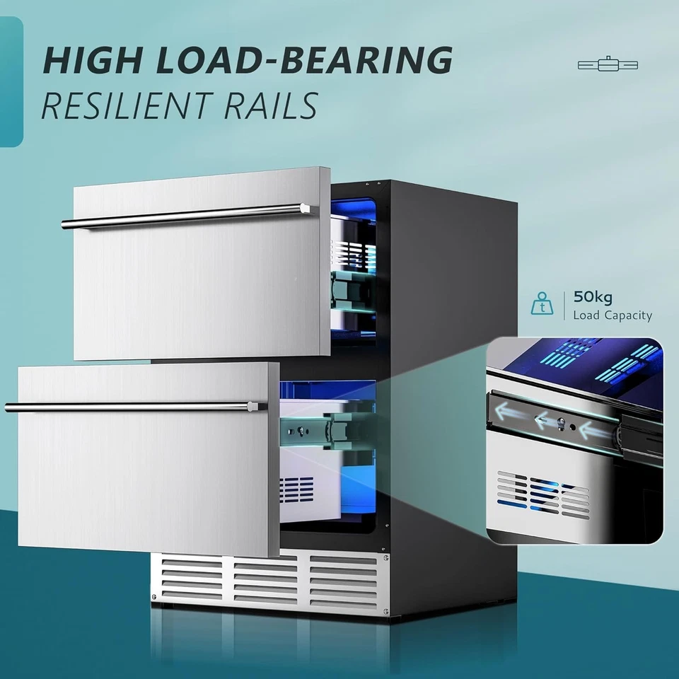 24-Inch Stainless Steel Outdoor Beverage Fridge with Double Drawers & LED Light - Image 4 of 4