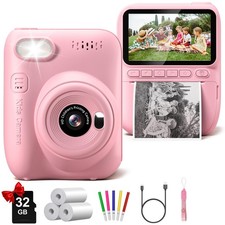 Instant Print Camera for Kids, 3.0" HD 32MP Kids Camera 1080P with 3 Rolls of...