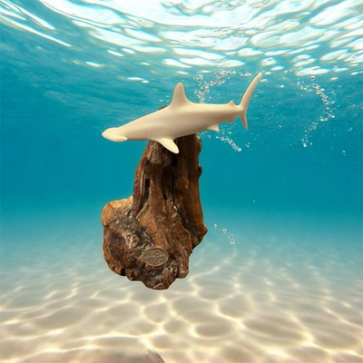 #ad vtg John Perry White Hammerhead Shark Swimming On Wood Base Sculpture Figurine $24.98