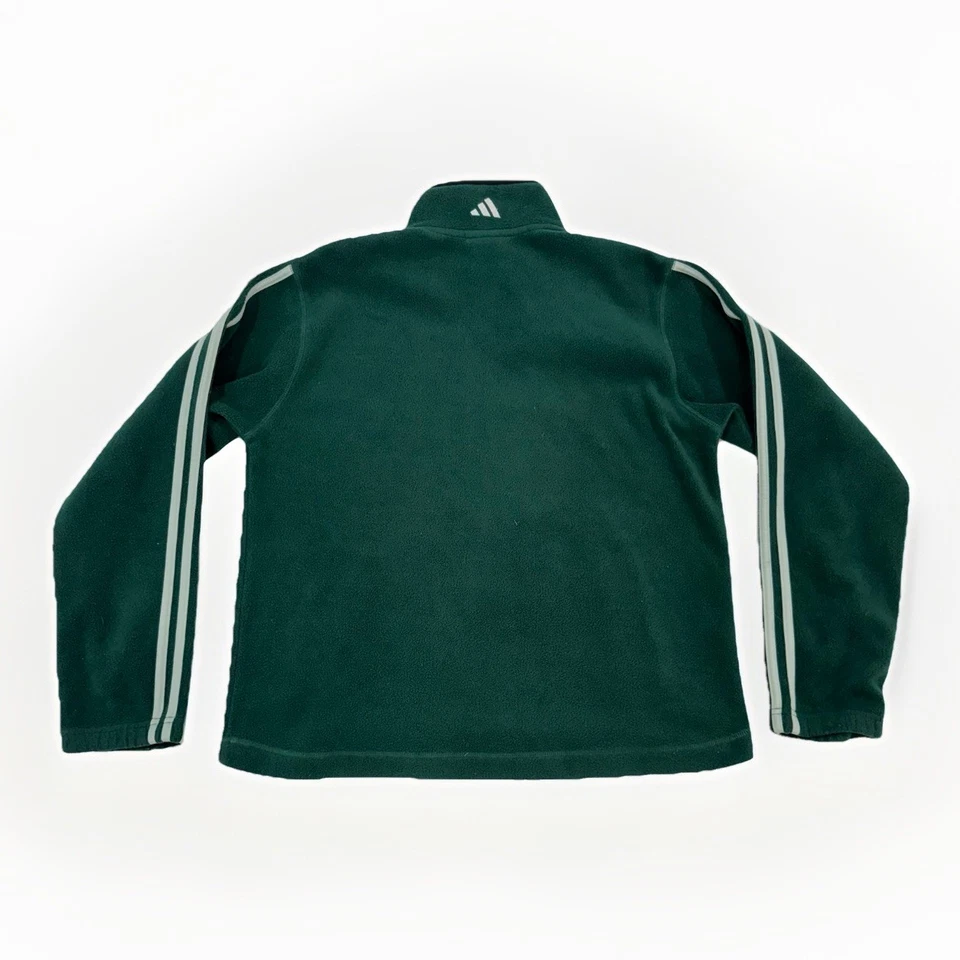Vintage 90s Adidas Green Full Zip Fleece Jacket Sweater Men’s Medium 3 Stripes - Image 3 of 4