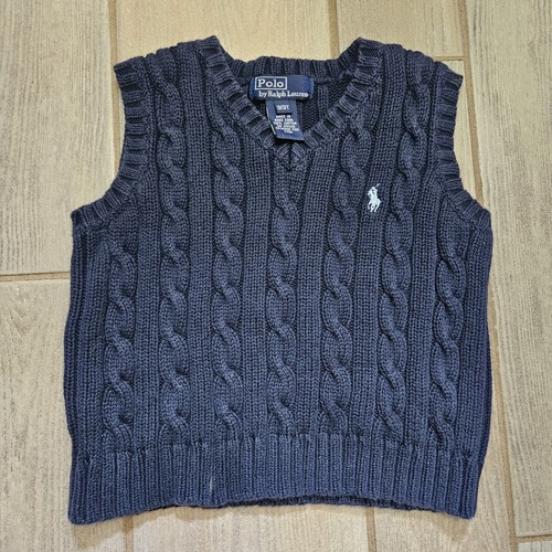 Polo Ralph Lauren Boys Cable-Knit Cotton Sweater Vest Navy Blue KIDS size 3t - Picture 1 of 5