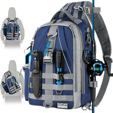 Fishing Backpack Tackle Sling Bag w/ Rod Holder Lightweight Fly Tackle Box Gif