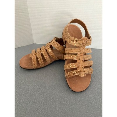 Vionic Womens Harissa Gladiator Sandals Size 6 Tan Cork Gold Metallic Strappy