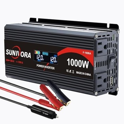 1000 Watt Car Power Inverter 12V DC to 110V AC Converter 2000W Peak LCD Display
