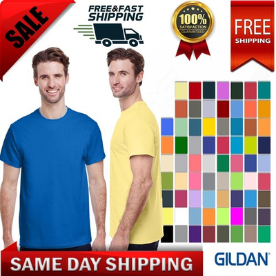 #ad Gildan Mens Premium Short Sleeve Heavy Cotton Plain Blank Casual T Shirt 5000 $9.73