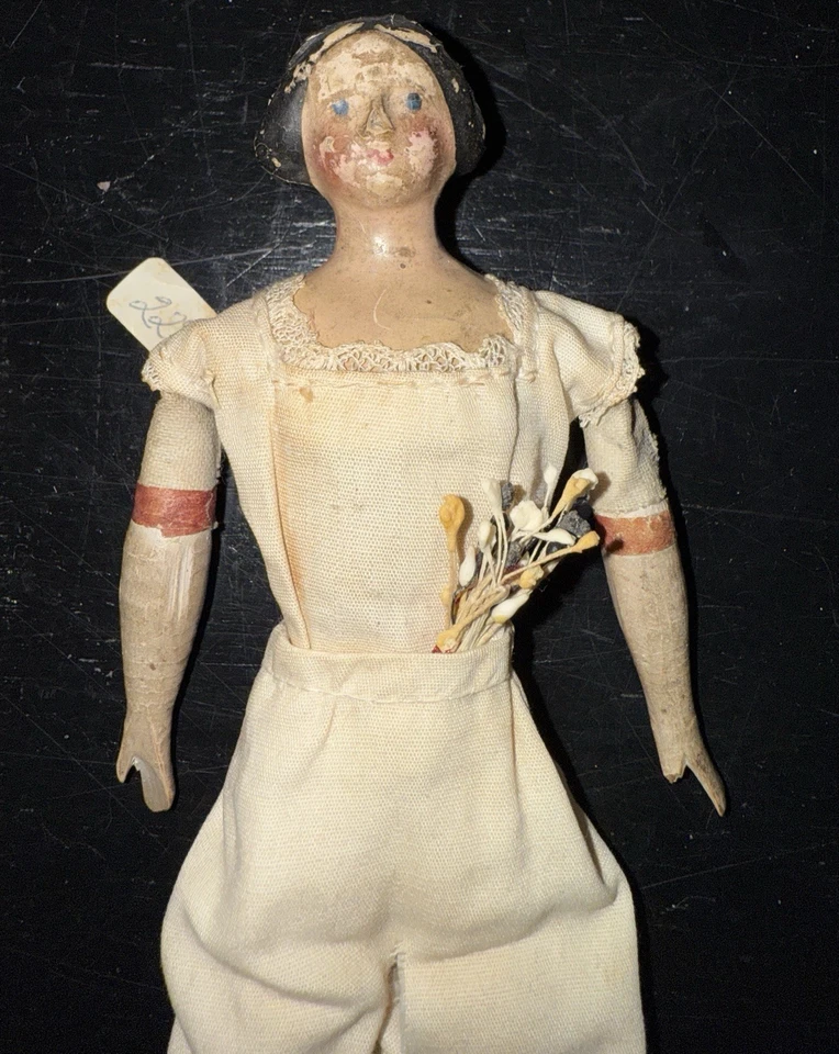 古董 7.5 英寸木制 Milliner 模型娃娃 c.1840–1860 年德国早期绘画 — 第 4/4 张图片