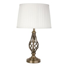Table Lamp Queenswood Barley Twist Antique Brass with Ivory Pleated Drum Shade