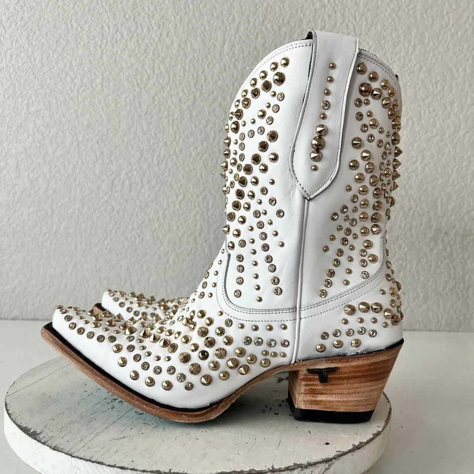 Lane DOLLY Womens Cowboy Bootie 8 White Gold Western Cowgirl Short Ankle Boots - Image 4 of 4