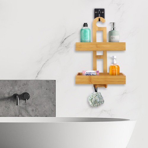 Shower Caddy Bathroom Organizer Storage Holder Bamboo Hanging Shower ...