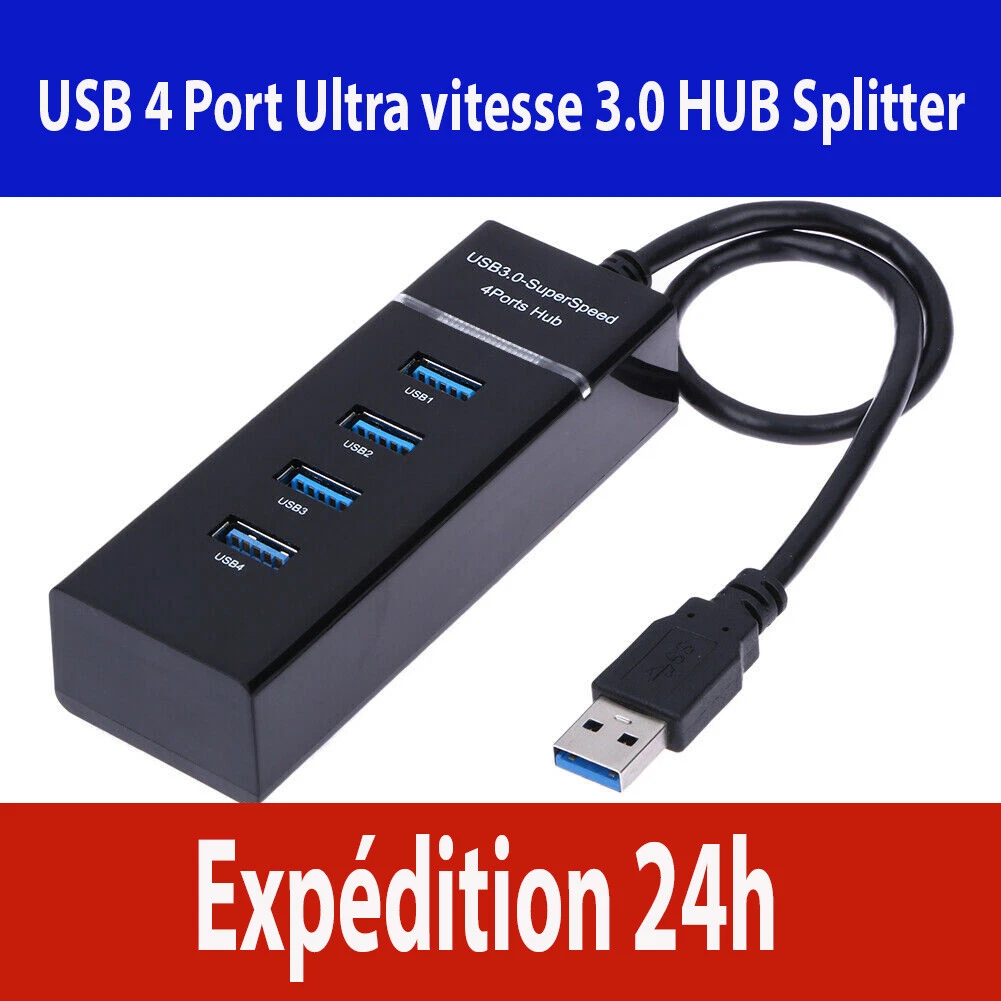 USB 3.0 HUB Multiprise USB 4 Ports Prise Ordinateur PC Portable PS4/PS5  5Gbsps