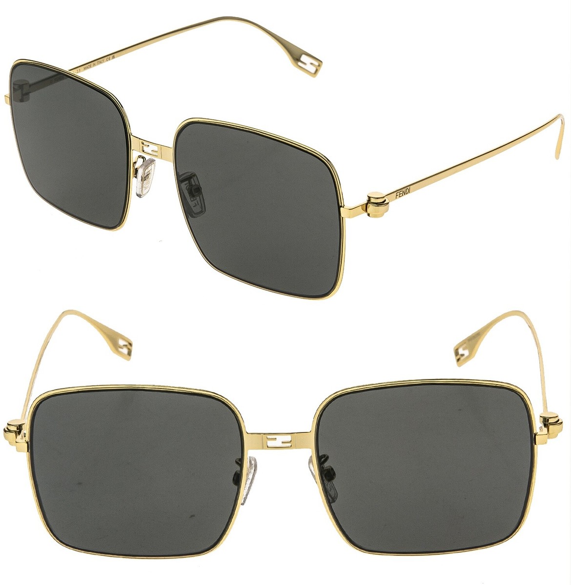 FENDI BAGUETTE 40123 Gold Gray Metal Rectangle Fashion Sunglasses