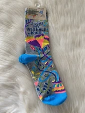 BlueQ “I LOVE MY A**HOLE KIDS” Crew Socks Funny Novelty NIP Fit Shoe 5-10